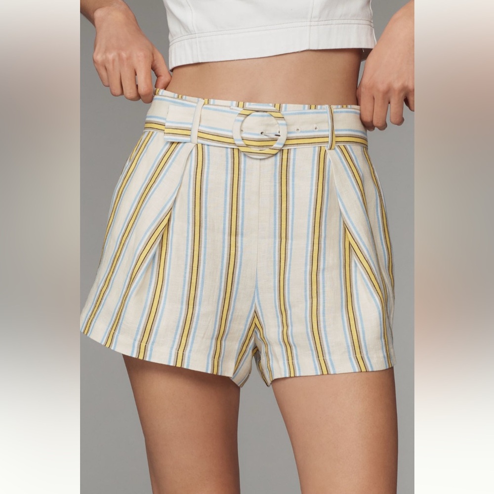 Anthropologie Coastal Maeve Linen Striped Belted Shorts NWT $108 Resortwear